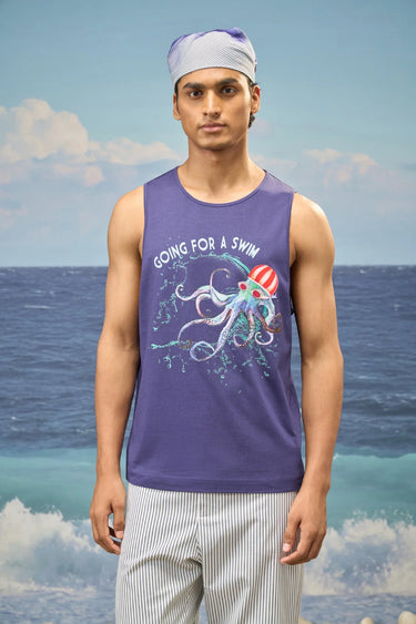Navy Premium Cotton Single Jersey Graphic Vest