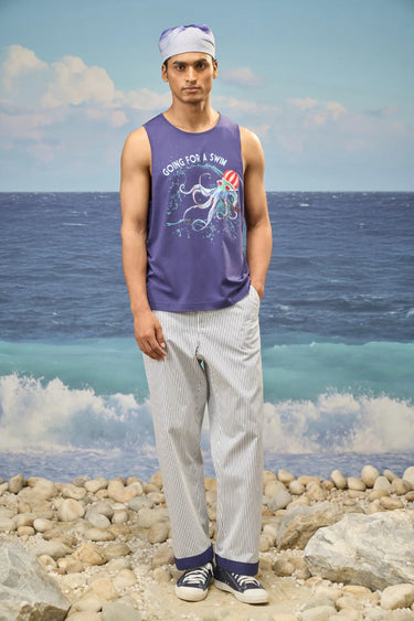 Navy Premium Cotton Single Jersey Graphic Vest