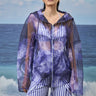 Navy poly organza oversized hoodie for women with abstract print design
