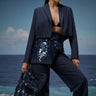 Navy poly viscose skirt for women showing smooth breathable fabric texture
