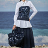 Navy poly viscose tube top for women with embroidered detailing