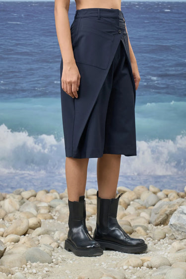 Navy Premium Poly Viscose Relaxed Culottes
