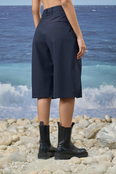 Navy Premium Poly Viscose Relaxed Culottes