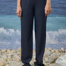 Navy poly viscose trousers for women with straight-leg design