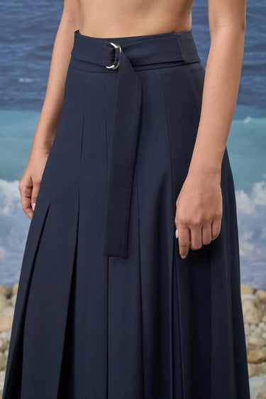 Navy poly wool skirt for women styled for elevated casual wear