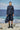 Navy poly wool relaxed shirt for women with pleated detailing