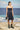 Navy poly wool pleated dress for women with sweetheart neckline