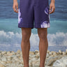 Navy viscose nylon shorts for women with abstract print design