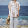 Women oversized abstract print shirt in viscose nylon by Genes Lecoanet Hemant India