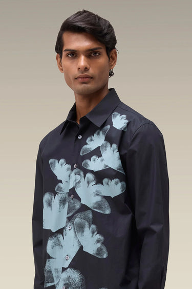 Men's Premium Black Botanical Print Cotton Poplin Shirt