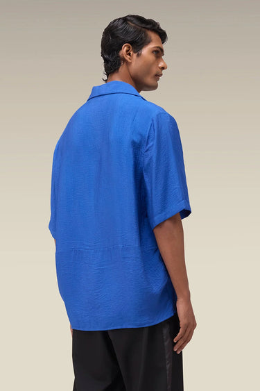 Premium Egyptian Blue Viscose Nylon Camp Collar Shirt