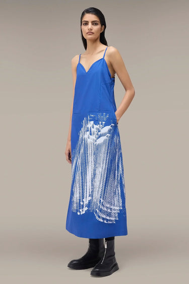 Women's Premium Halftone Print Slip Midi Dress - Egyptian Blue Giza Cotton