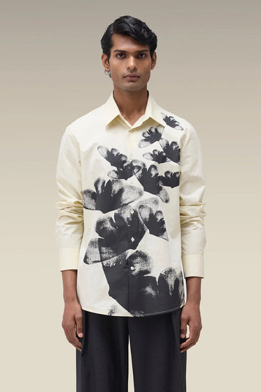 Men's Premium Wax Paper Botanical Print Cotton Poplin Shirt