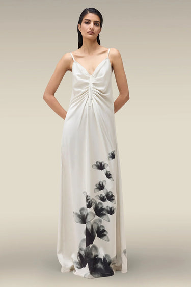 Premium Wax Paper Floral Print Satin Maxi Dress