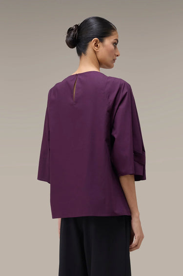 Women's Premium Cutwork Embroidered Cotton Top - deep purple
