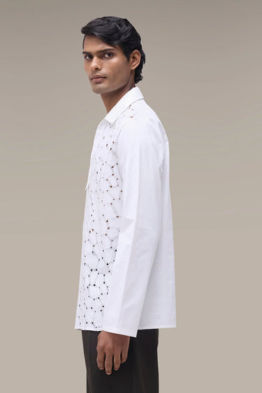 Men's Premium White Cutwork Embroidered Giza Cotton Shirt