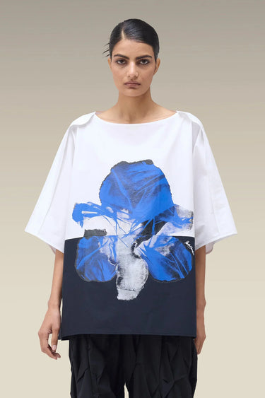 Premium White Floral Print Cotton Poplin Top - Free Size