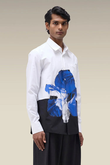Men's Premium White Floral Print Cotton Poplin Shirt