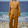 Caramel viscose nylon jacket for women with abstract ombre print