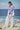 White jacket for women with belt detail and abstract print design