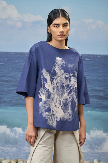 Relaxed-Fit Top in Premium Cotton Poplin with Abstract Graphic Print