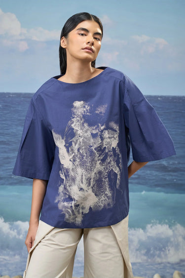Relaxed-Fit Top in Premium Cotton Poplin with Abstract Graphic Print