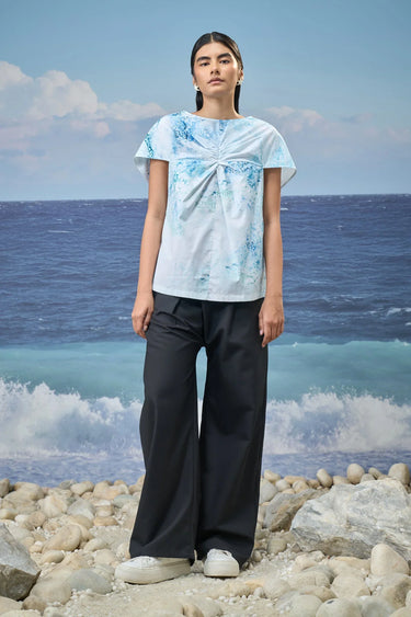 Relaxed-Fit Top in Premium Cotton Poplin with Watercolour Print