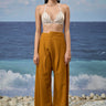 Caramel viscose nylon trousers for women with relaxed tailored design