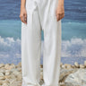 White viscose nylon trousers for women with relaxed tailored design