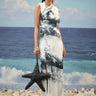 Premium poly satin sleeveless dress for women with abstract graphic print