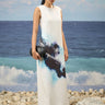 Premium viscose nylon sleeveless straight dress for women with abstract watercolor print