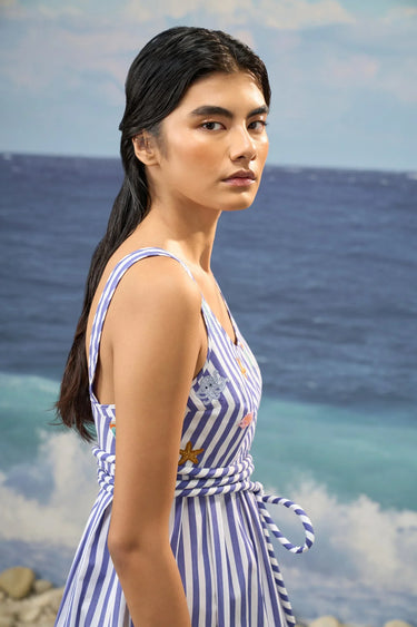 Striped Midi Dress with Relaxed Silhouette