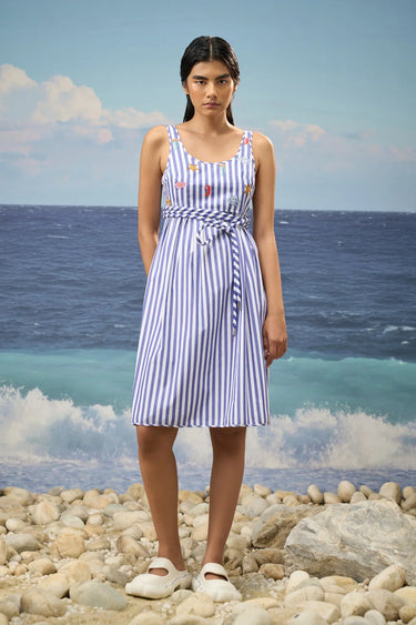 Striped Midi Dress with Relaxed Silhouette