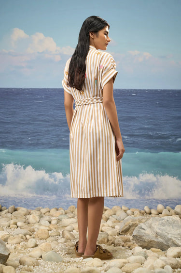 Striped Premium Cotton Midi Dress