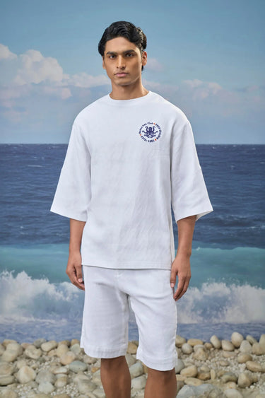 White Premium Cotton Jacquard Lycra Oversized T-Shirt