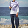 White cotton poplin shirt for men with abstract print design