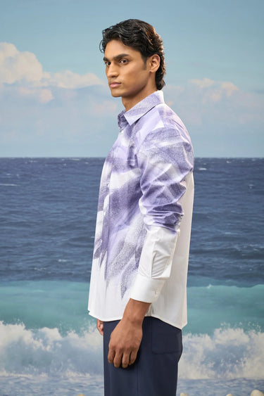 White shirt for men with button-down front and abstract detailing