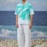 White cotton poplin shirt for men with abstract print design