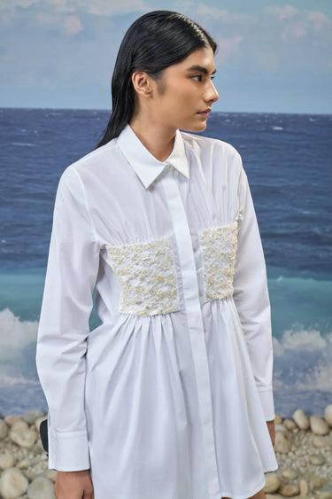 White Premium Giza Cotton Embroidered Relaxed Shirt