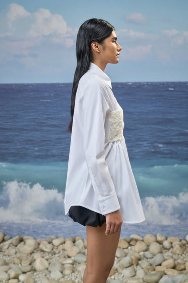 White Premium Giza Cotton Embroidered Relaxed Shirt