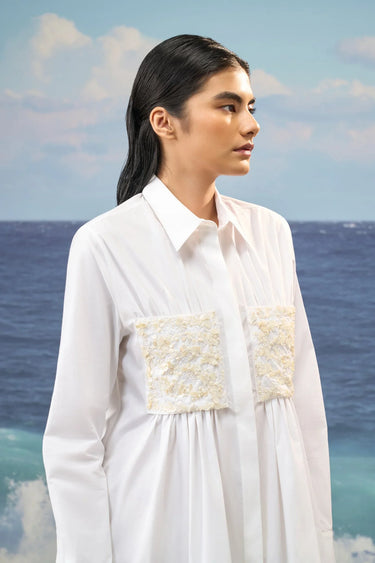 White Premium Giza Cotton Embroidered Shirt Dress