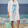 White Giza cotton oversized dress for women with abstract print