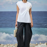White Giza cotton sleeveless top for women with minimal design